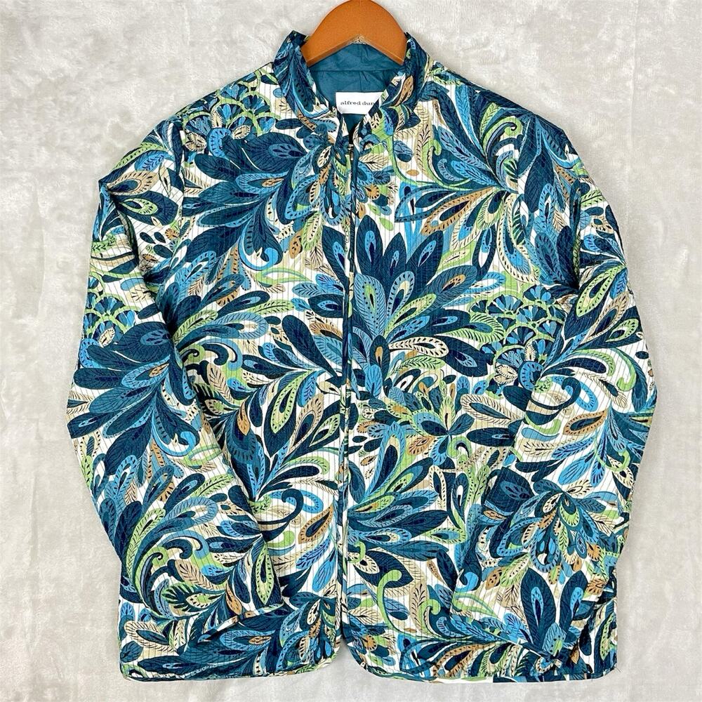 Alfred Dunner Paisley Quilted Jacket Women's XL Zip Pockets Boho Peacock Print